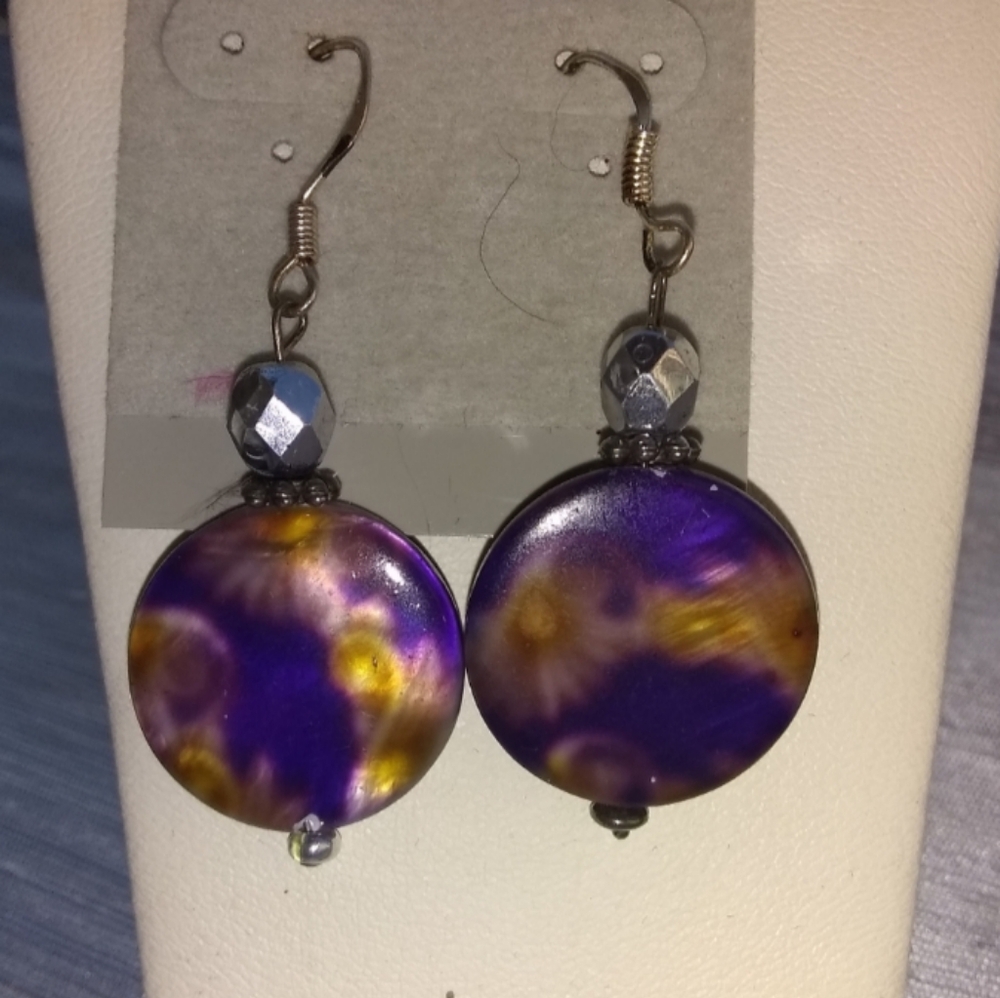 Handmade Beaded Daisy Dangle Earrings Casual Bohemian Fairy Purple Yellow